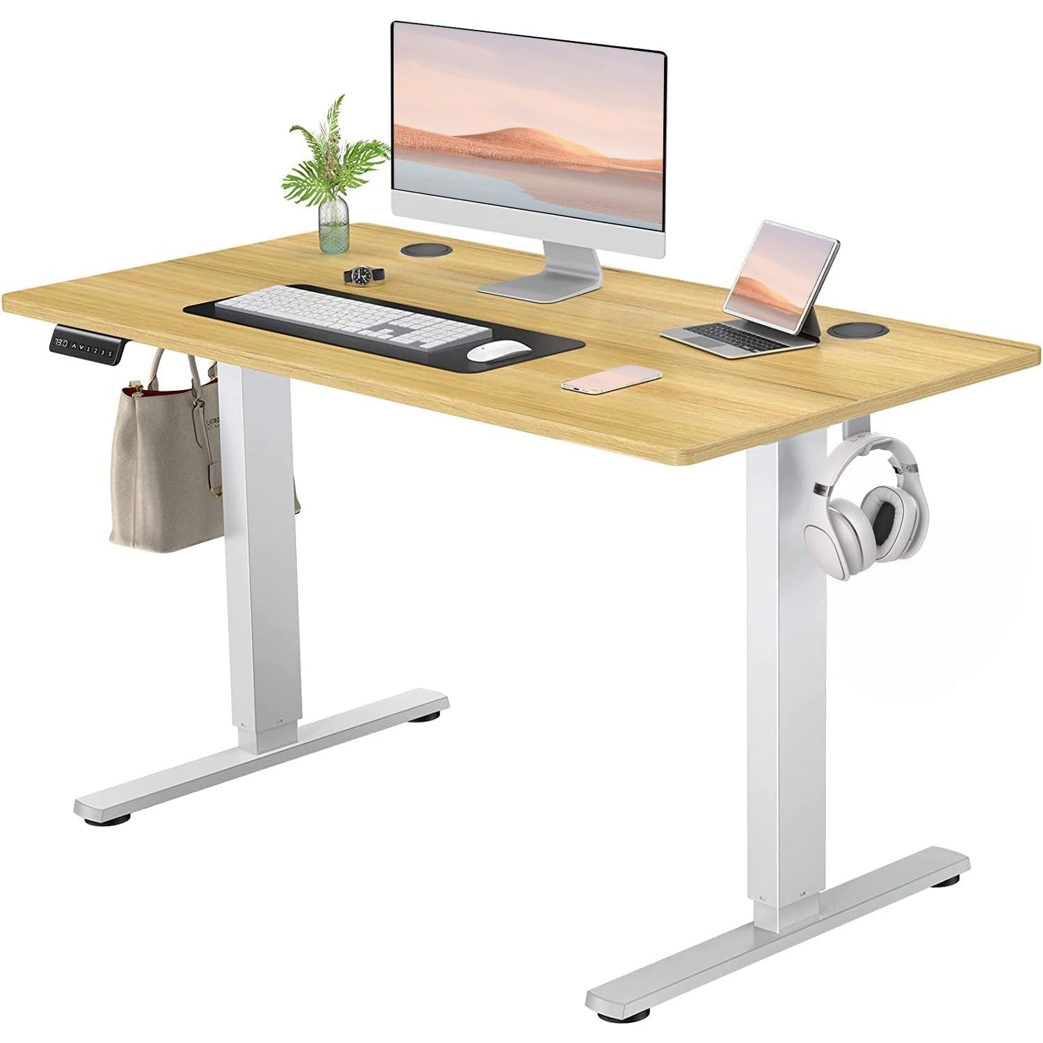 SMUG Electric Standing Desk with Memory Preset, Ergonomic Height Adjustable Table with T-Shaped Metal Bracket Modern Computer Workstations for Home Office, 4824, White