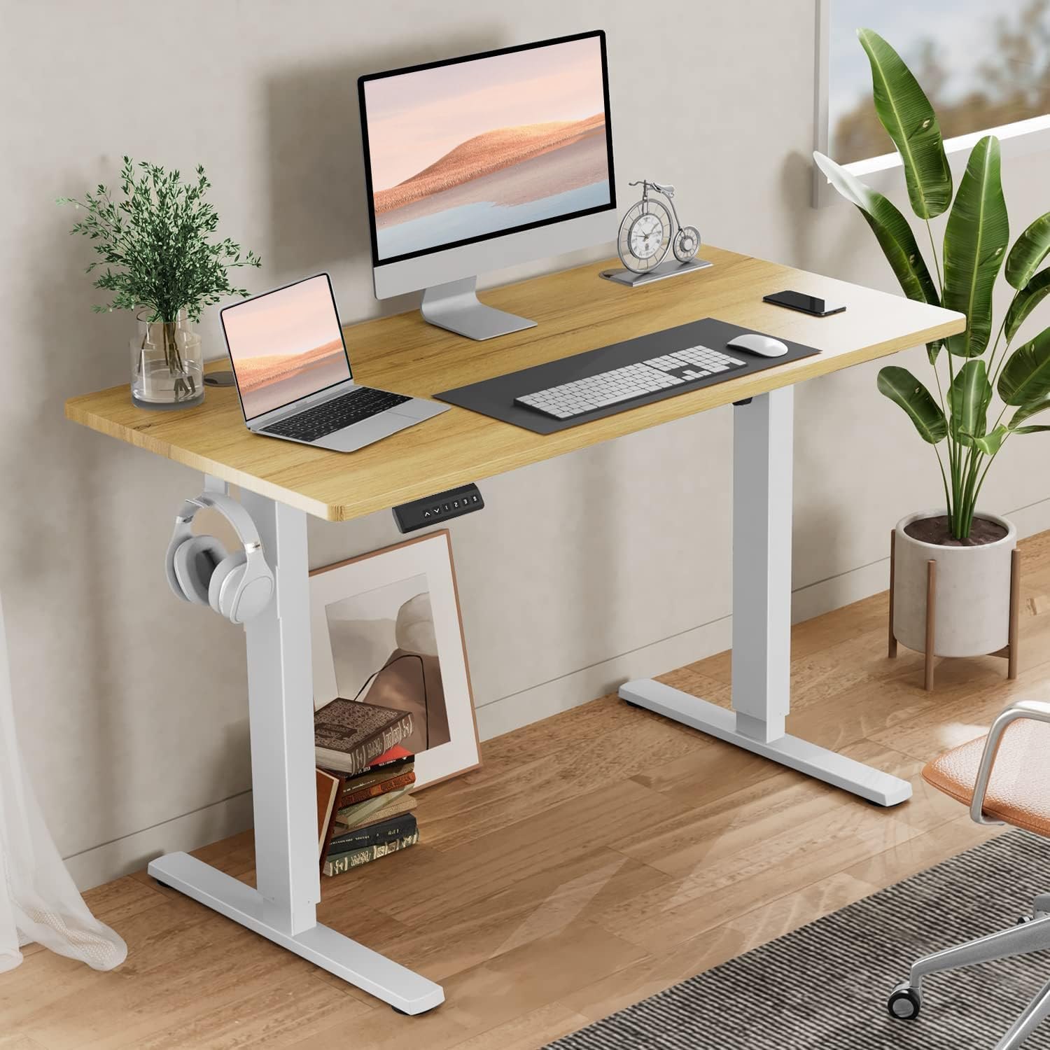 SMUG Electric Standing Desk with Memory Preset, Ergonomic Height Adjustable Table with T-Shaped Metal Bracket Modern Computer Workstations for Home Office, 4824, White — photo 2