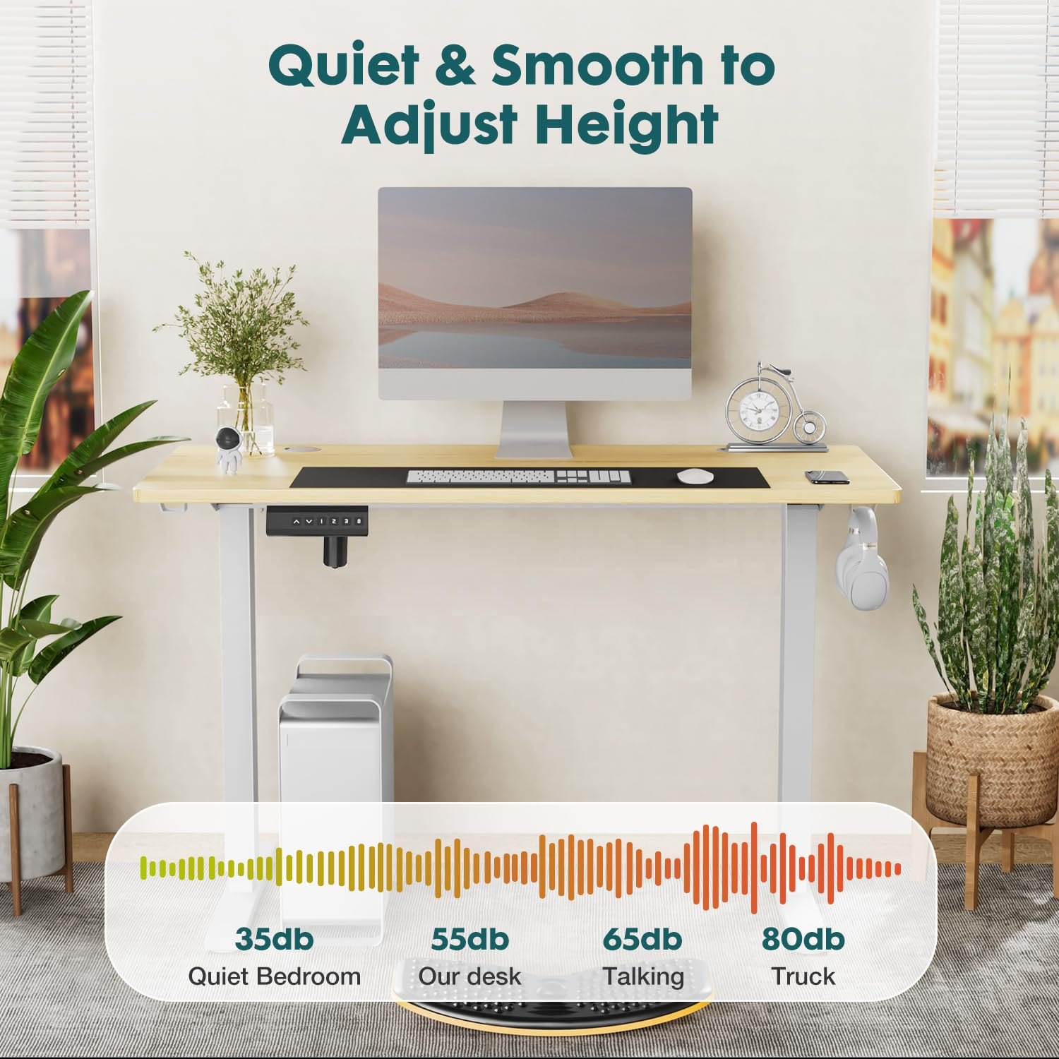SMUG Electric Standing Desk with Memory Preset, Ergonomic Height Adjustable Table with T-Shaped Metal Bracket Modern Computer Workstations for Home Office, 4824, White — photo 5