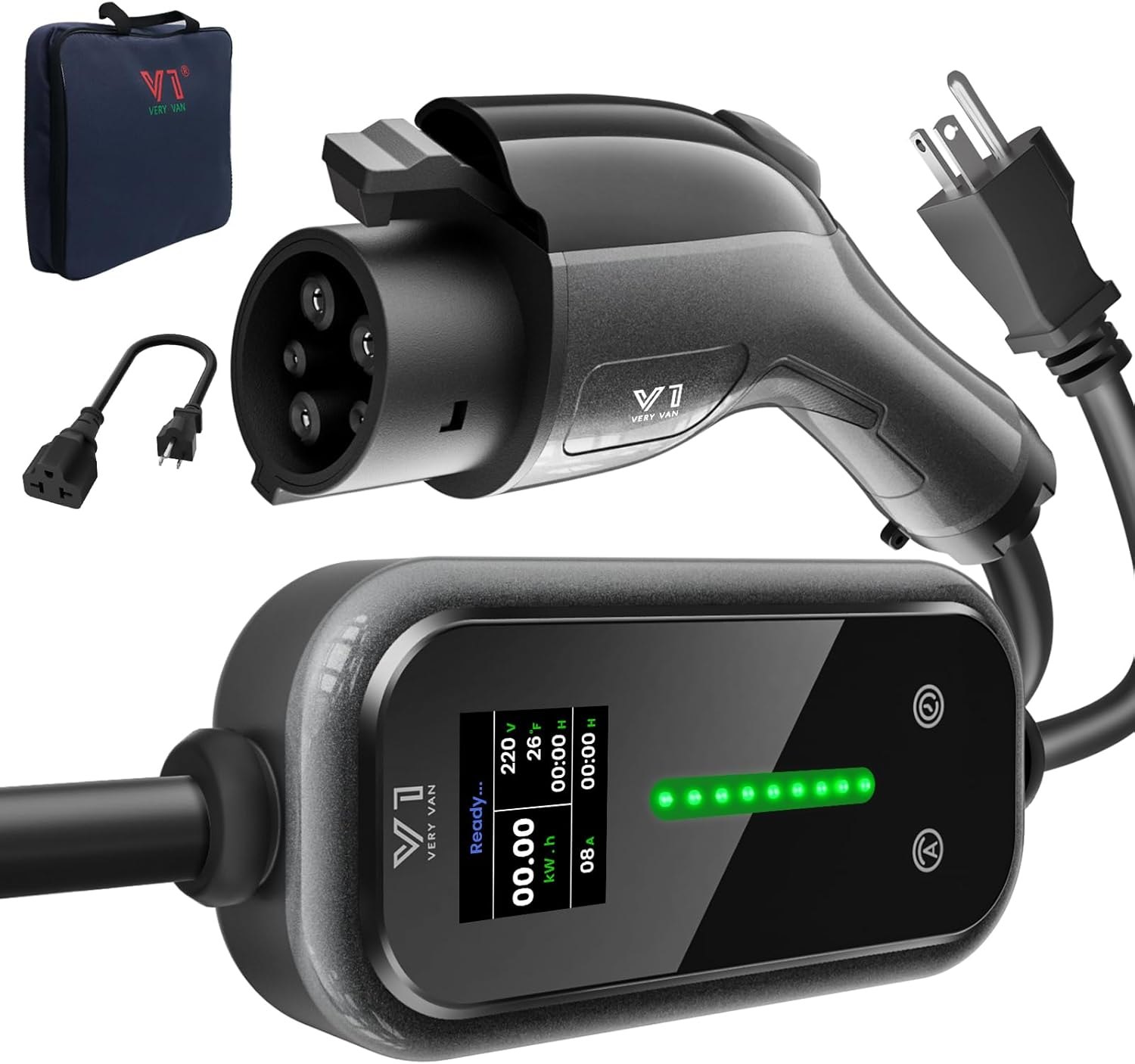 Level 1&2 Portable EV Charger, 16A Electric Vehicle Charger with 25FT Extension Cable, NEMA 6-20 Plug & 5-15P Adapter, Compatible with J1772 EVs, Home & Travel Use(Not For Tesla Unless Get an Adapter) — photo 2