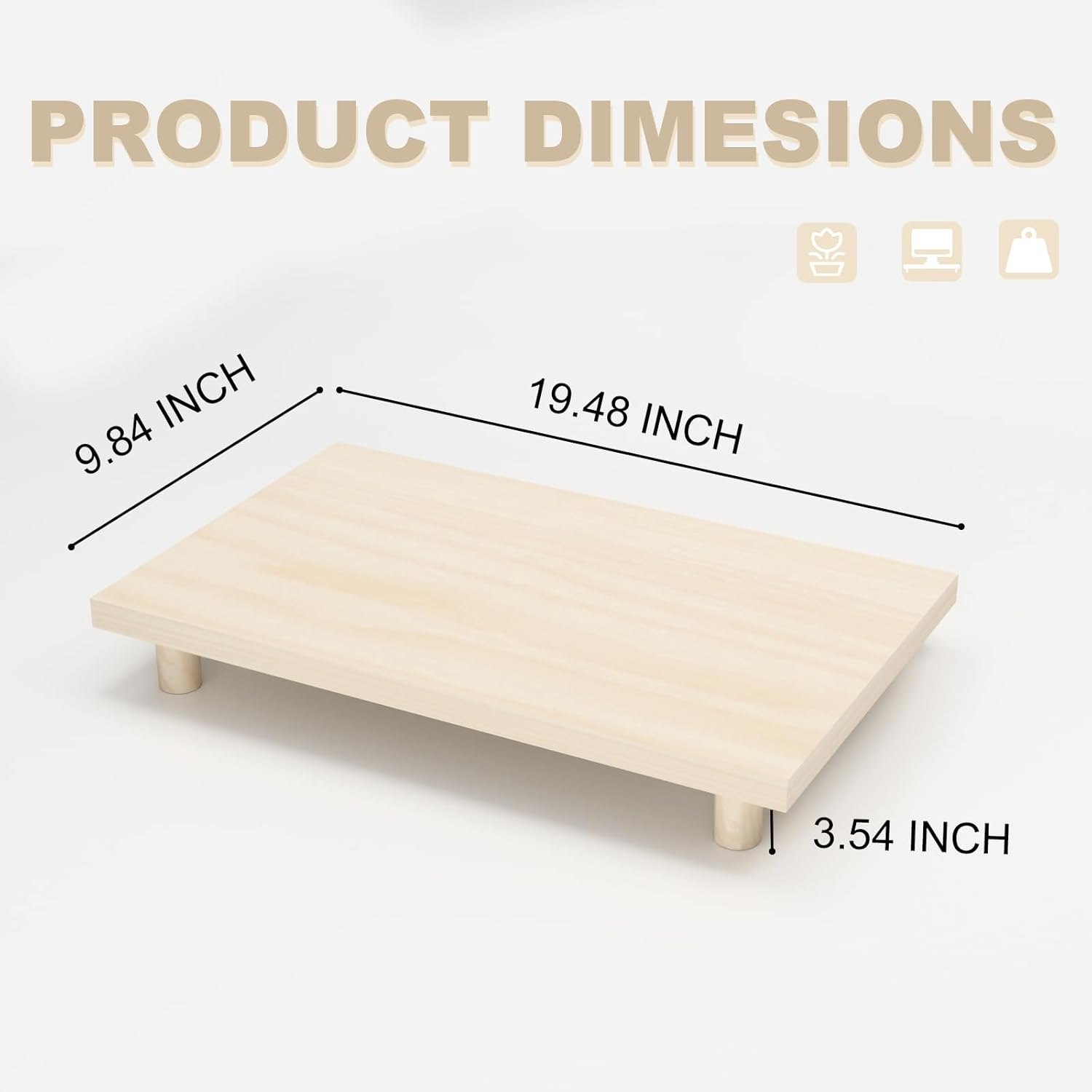 Heavy Duty Solid Wood Plant Stand, 75lb Capacity Solid Wood Desktop Shelf 50x25x9cm (19.7"x9.8"x3.5"), Super Strong Table Organizer for Heavy Pots Herbs Succulents — photo 2