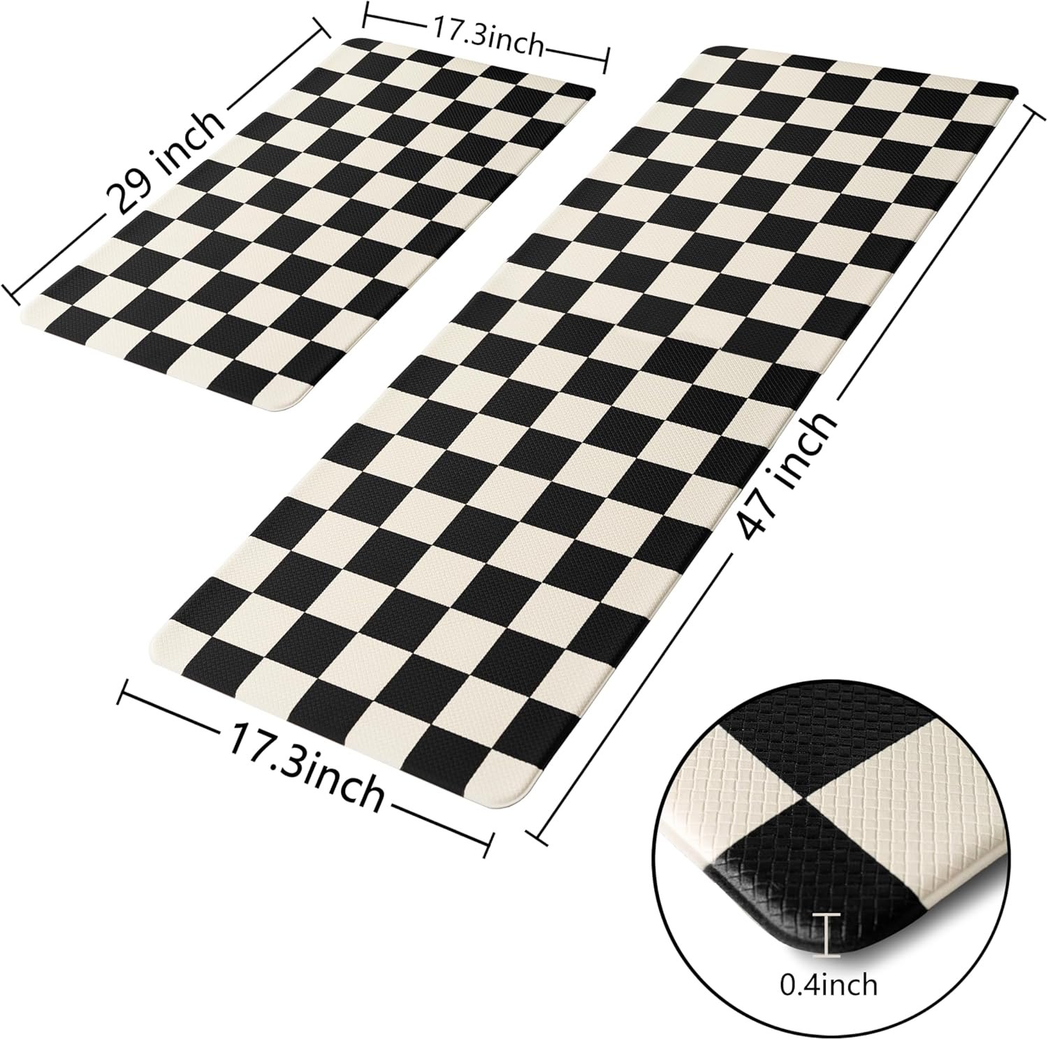 Beige Black Checkered Grid Checkerboard Kitchen Rug Sets [2 PCs], Anti-Fatigue — photo 4