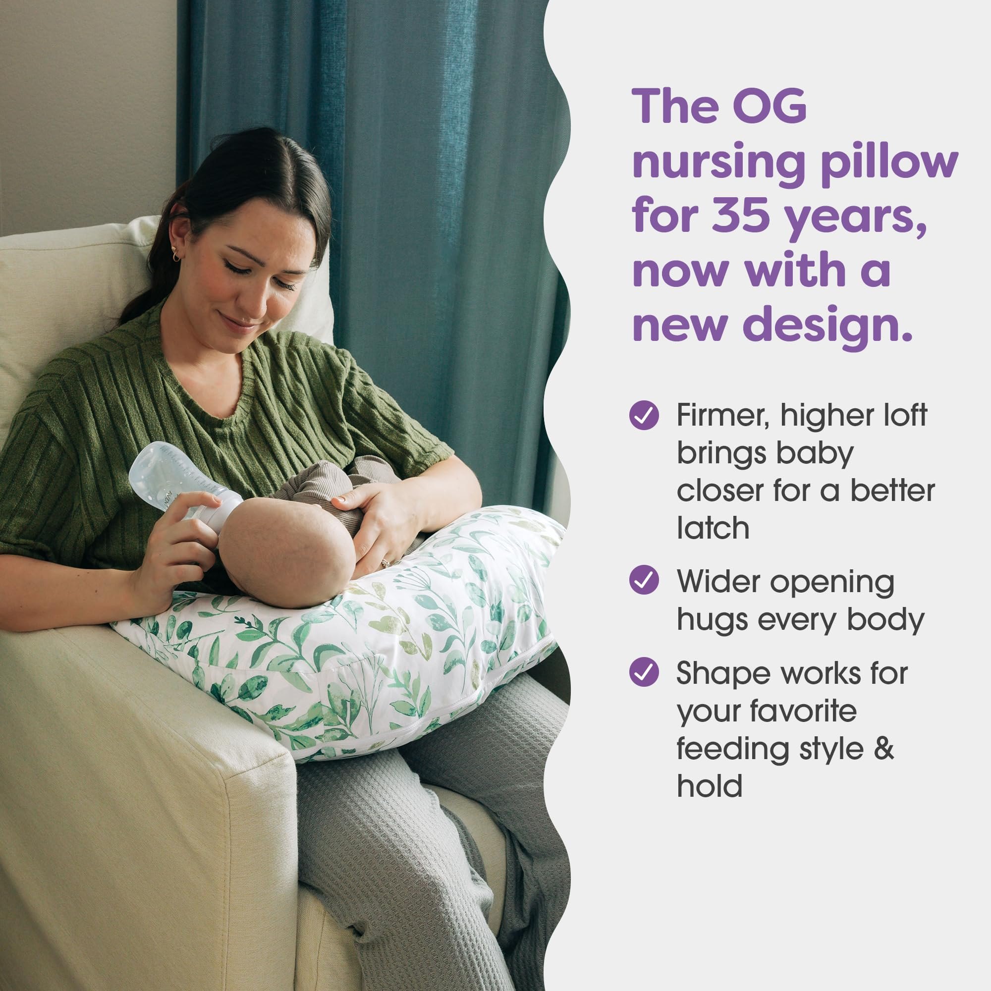 Boppy Nursing Pillow, Green Sage Leaf, Larger — photo 6