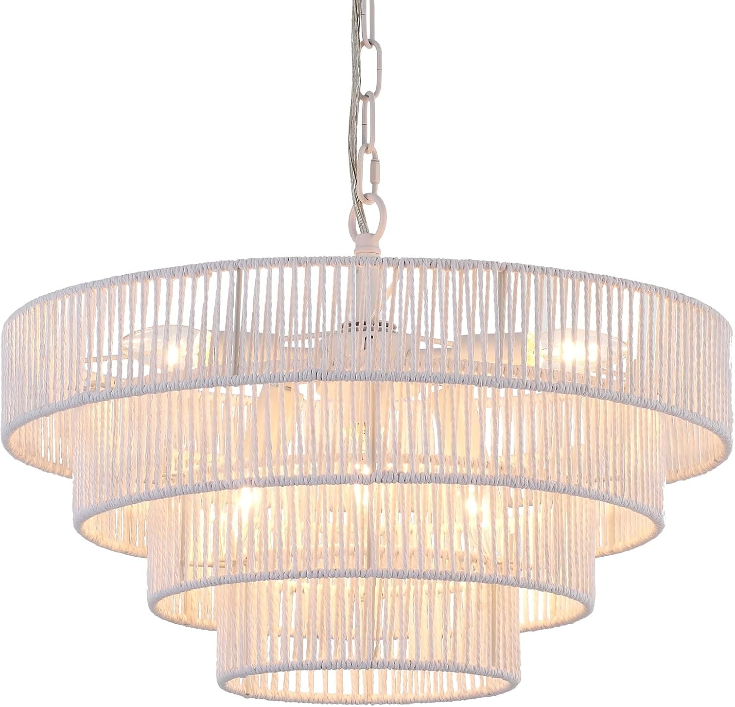 6-Lights 20" Hand-Woven Rattan Pendant Light Coastal 4 Round Transitional