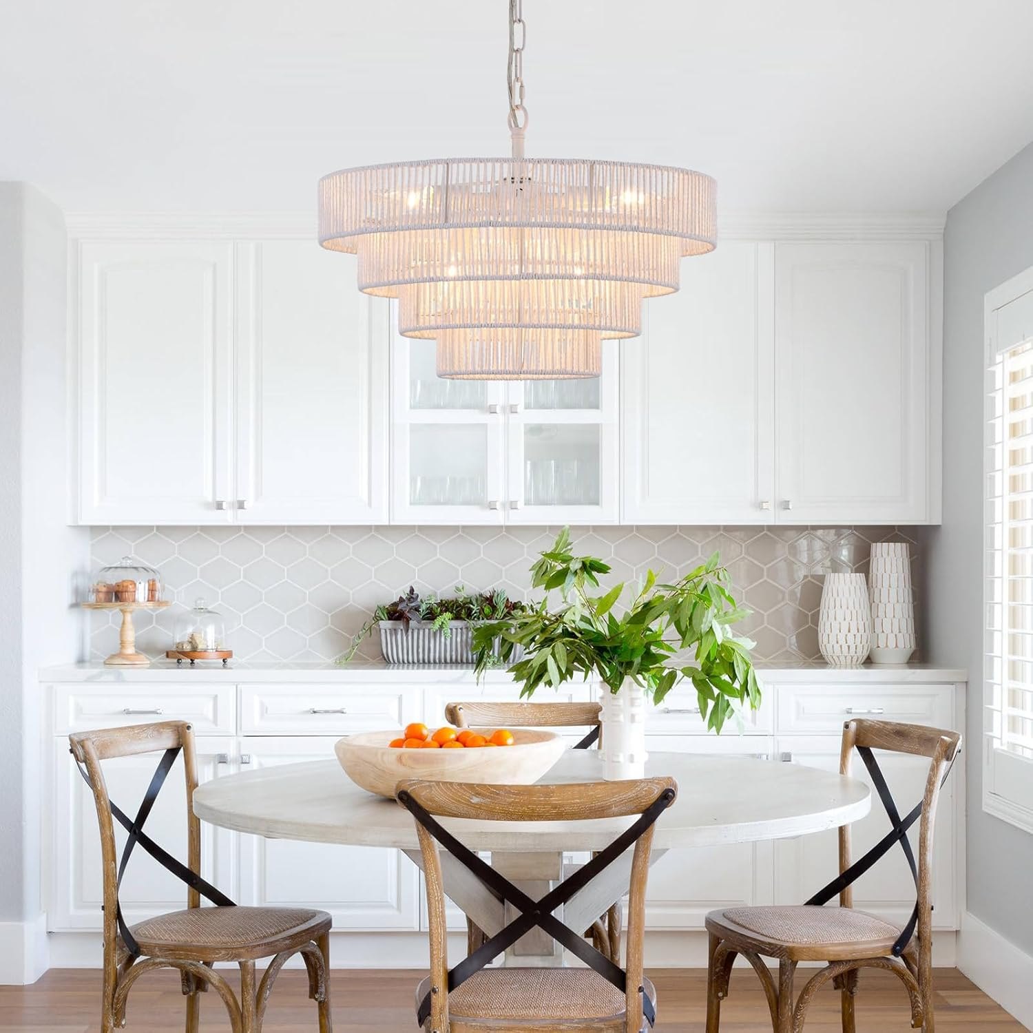 6-Lights 20" Hand-Woven Rattan Pendant Light Coastal 4 Round Transitional — photo 5