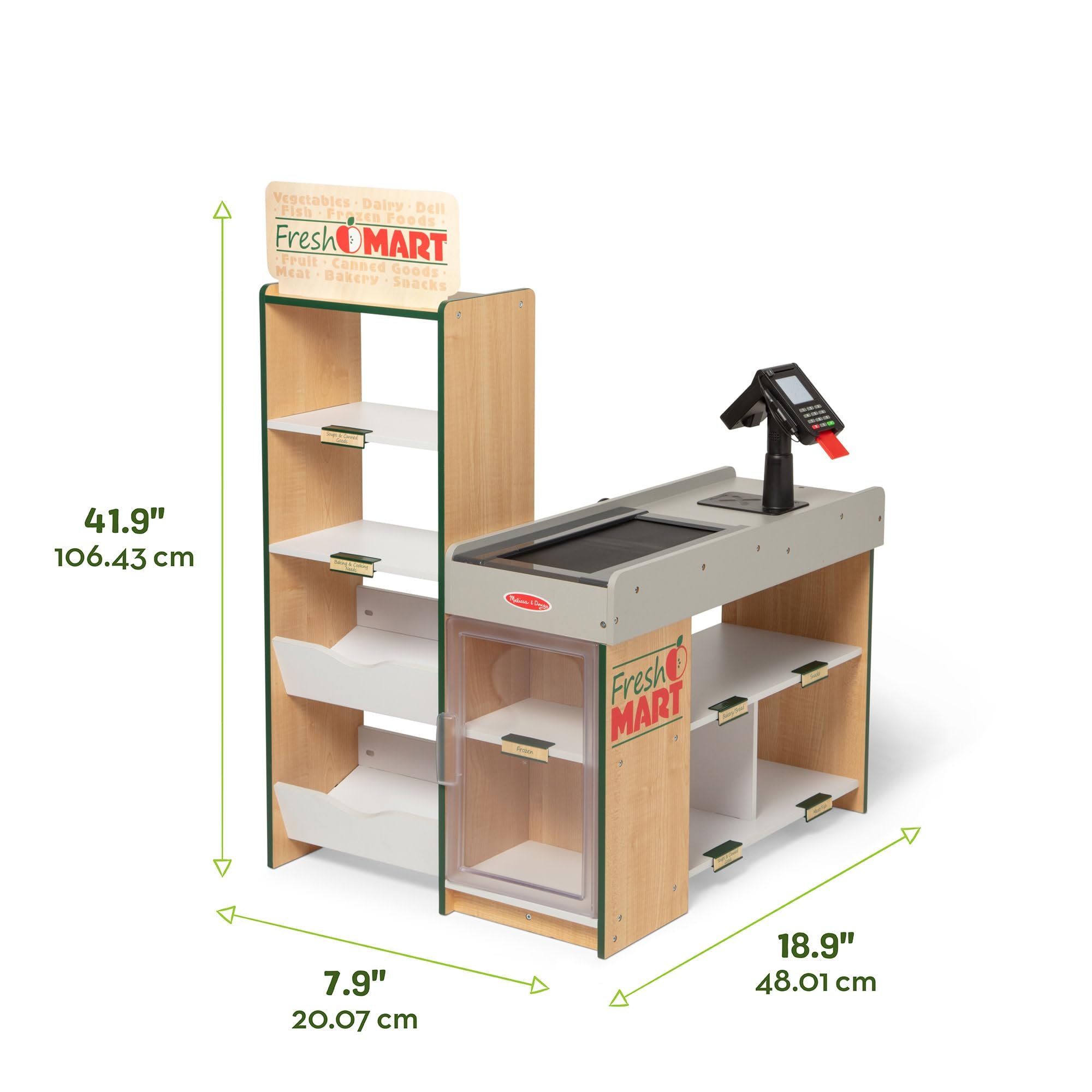 Melissa & Doug, Fresh Mart Pretend Grocery Store, Kids Cash Register with Scanner, Shelves, & Conveyor Belt, Kids Toys for Girls & Boys — photo 4