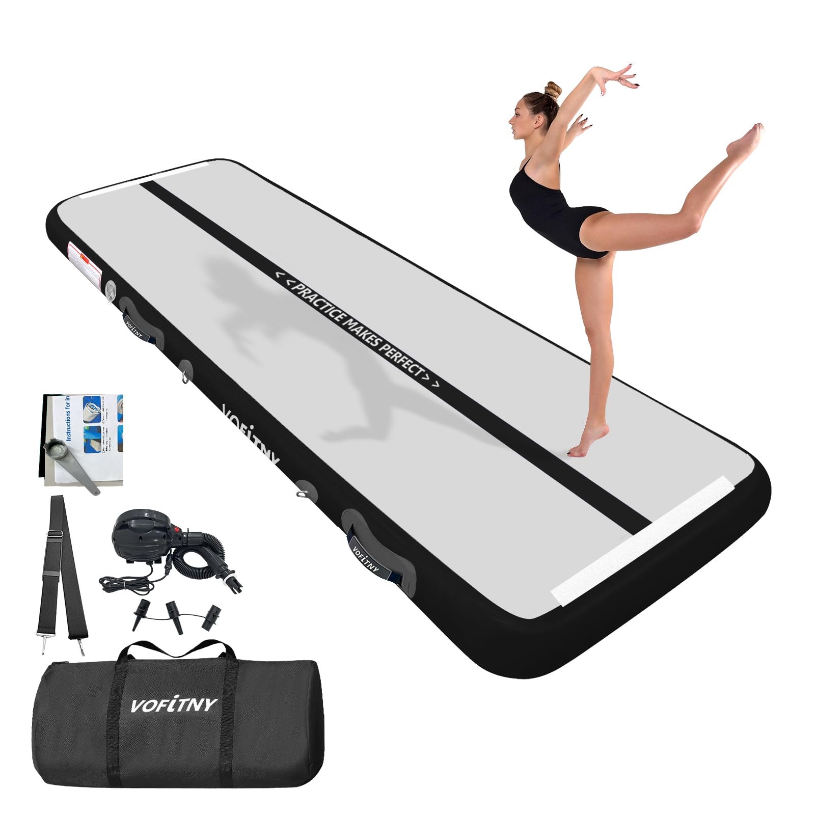 VOFiTNY All Purpose Gymnastics Mat 6.6/10/13/16/20 ft Sturdy Inflatable Tumble Track for Home/Gym