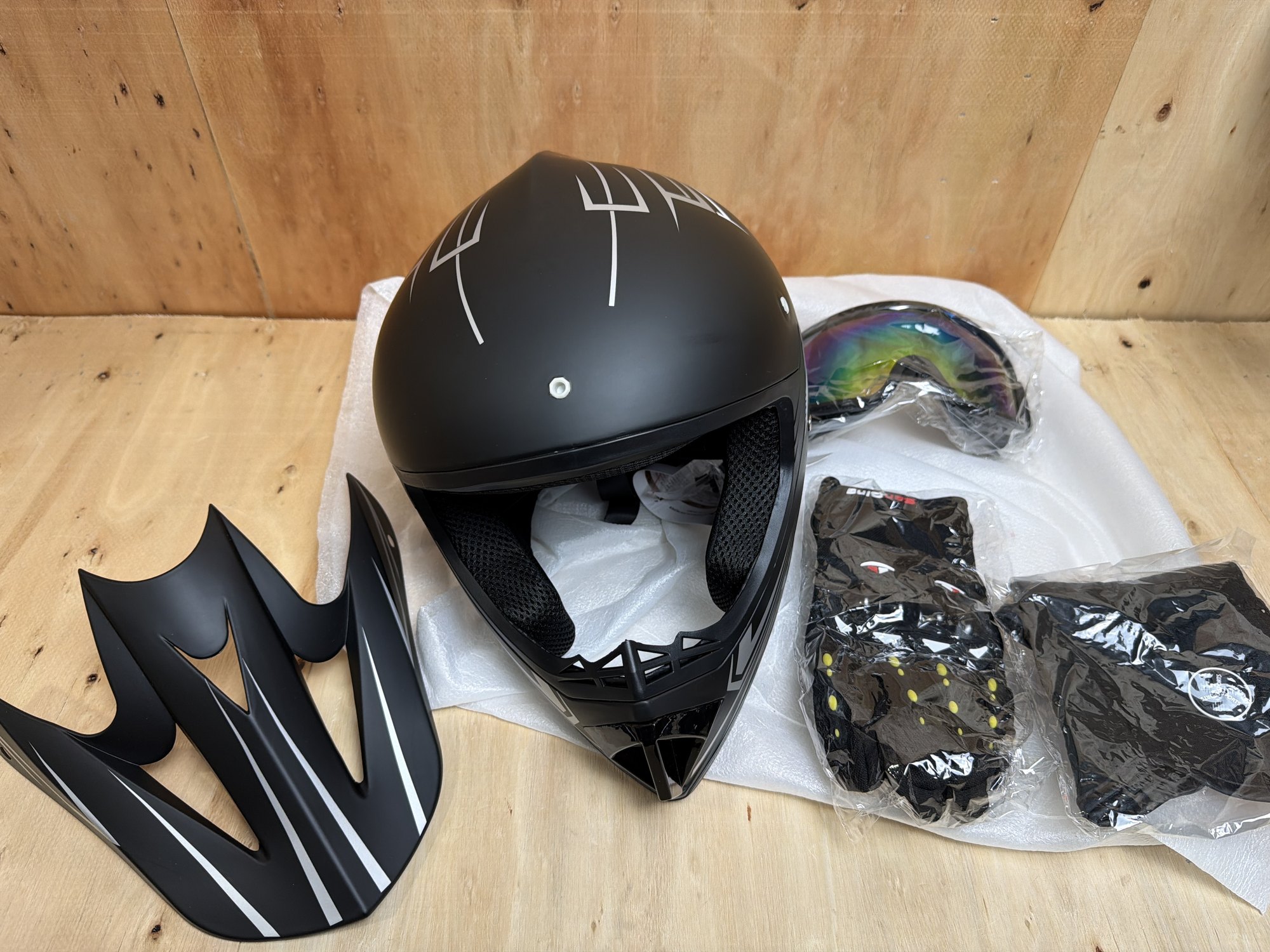 Youth Kids Dirt Bike Motocross Helmet (Goggles Gloves Face Mask) 4PCS Set, DOT Approved Boys Full Face Motorcycle Helmets, ATV BMX MX Mountain Bike Off Road Kid Helmet (Gray, M) GRAY Medium — photo 2