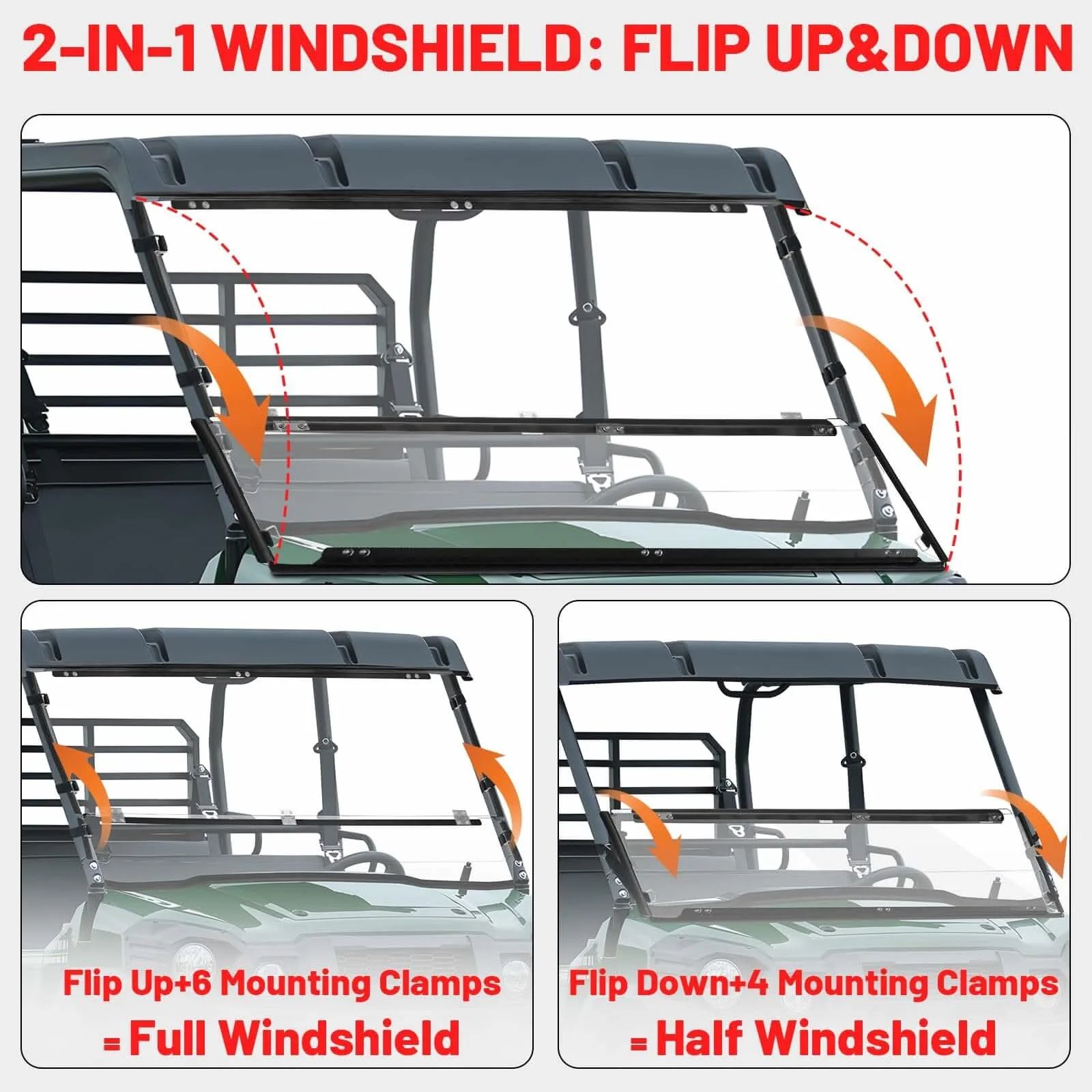 StarknightMT Folding Hard-Coated Polycarbonate Windshield for Kawasaki Mule Pro FX / FXT / DX / DXT (2015–2024) — photo 2