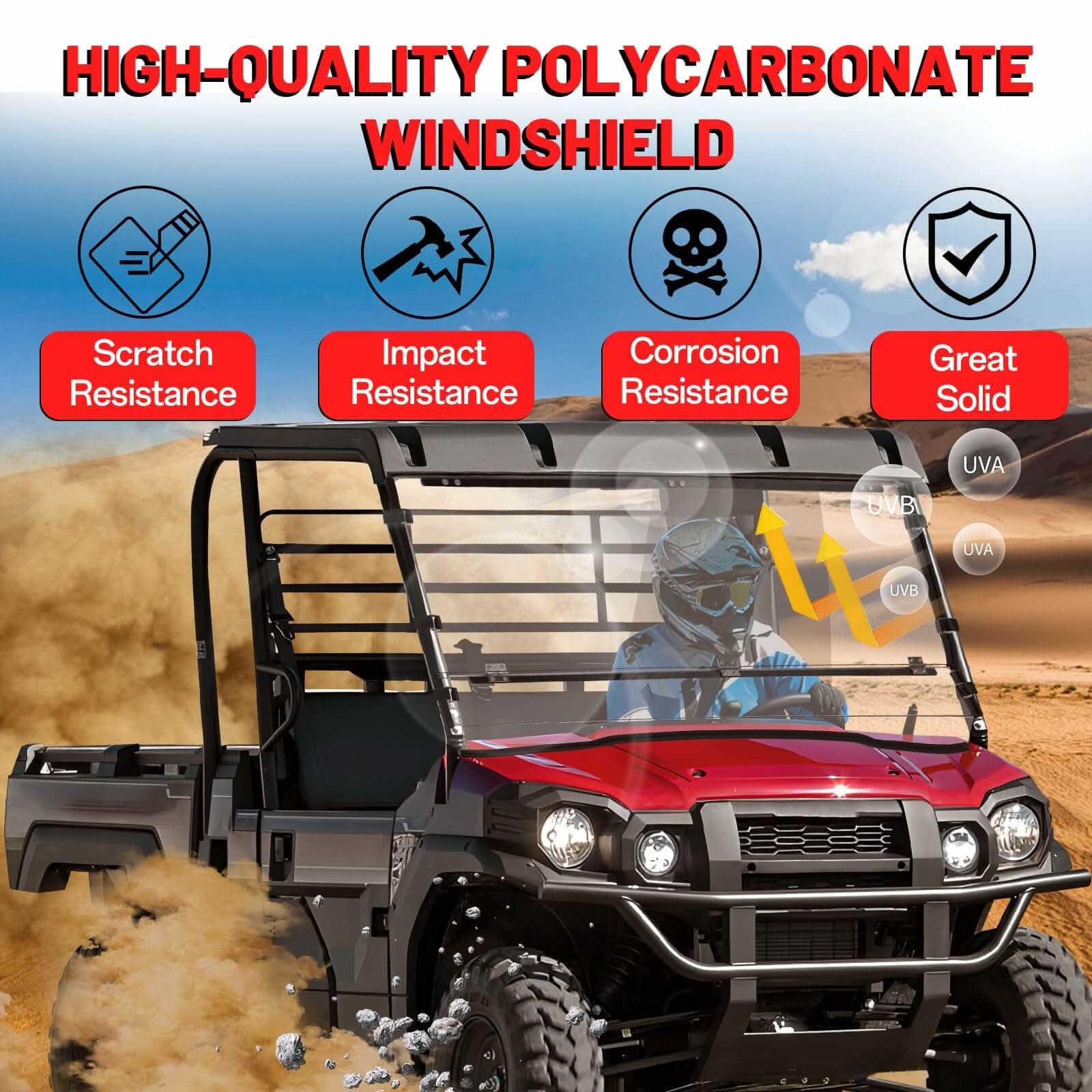 StarknightMT Folding Hard-Coated Polycarbonate Windshield for Kawasaki Mule Pro FX / FXT / DX / DXT (2015–2024) — photo 3