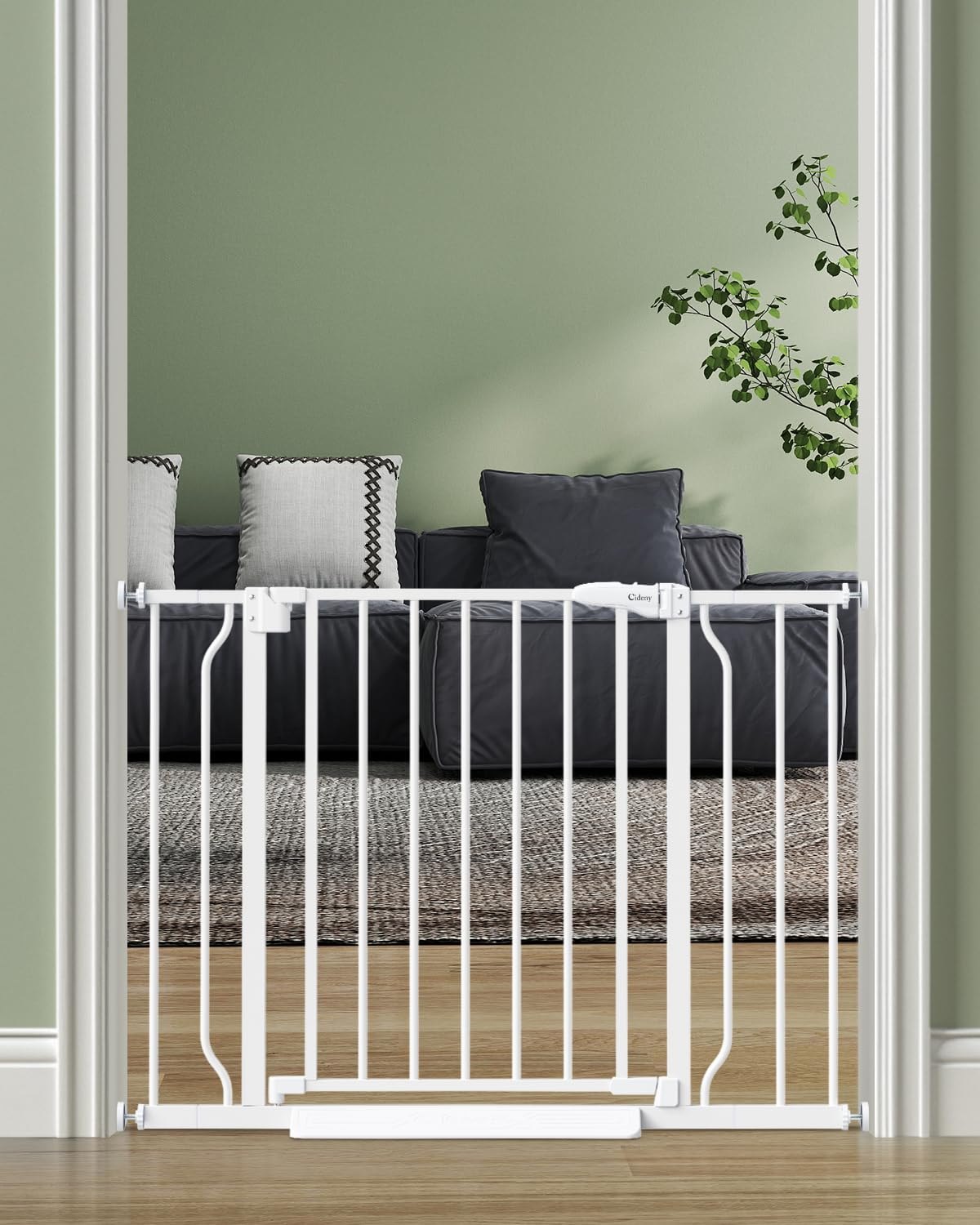 Baby Gate No Drilling, 29"-40" Auto Close Dog Gate Indoor for Doorways & Stairs, Pressure Mounted Adjustable Pet Gate, Easy Walk Through Child Gate for Children & Pets Stroller Friendly, White PM