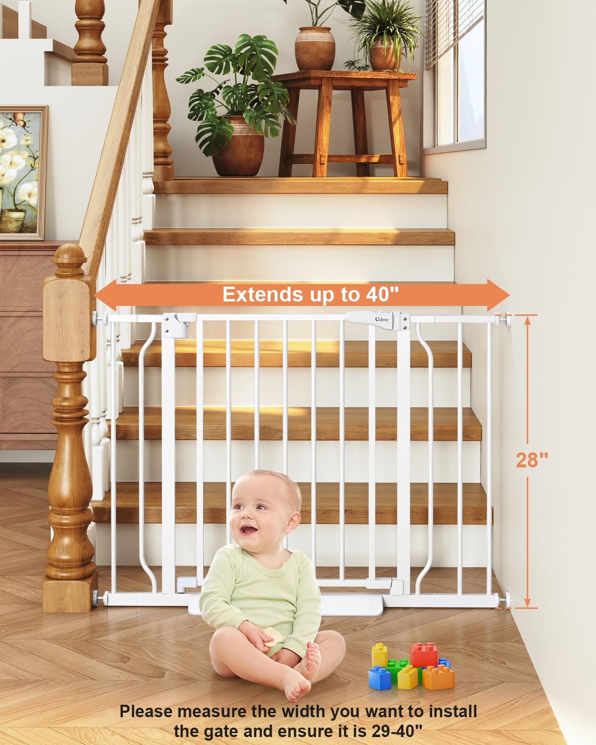 Baby Gate No Drilling, 29"-40" Auto Close Dog Gate Indoor for Doorways & Stairs, Pressure Mounted Adjustable Pet Gate, Easy Walk Through Child Gate for Children & Pets Stroller Friendly, White PM — photo 2