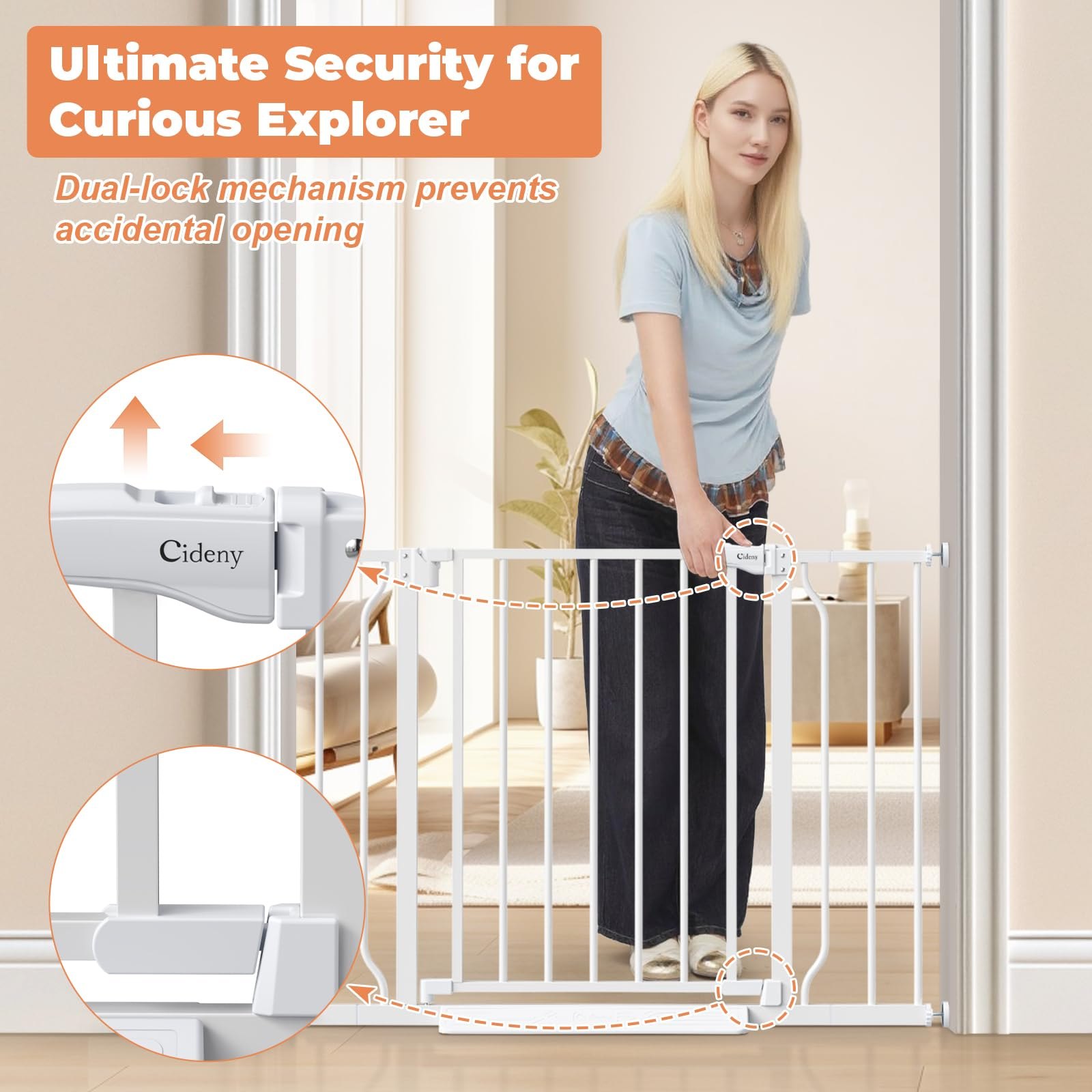 Baby Gate No Drilling, 29"-40" Auto Close Dog Gate Indoor for Doorways & Stairs, Pressure Mounted Adjustable Pet Gate, Easy Walk Through Child Gate for Children & Pets Stroller Friendly, White PM — photo 4
