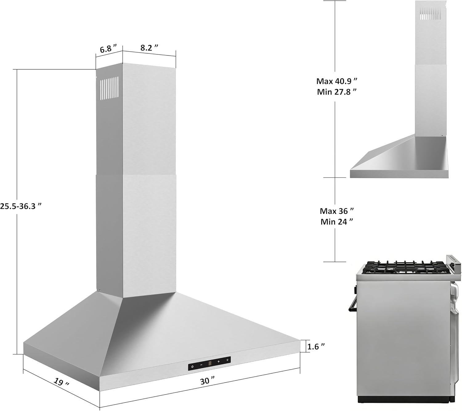 30 inch Range Hood Insert, 600CFM Kitchen Exhaust Fan - Push Button 3 Speed, Baffle Filters & LED Sign me up Lights, Under Cabinet Stove Vent Hood, Convertible Ducted/Ductless Stainless Steel 30'' Hood Vent Under Cabinet Mount No Thanks — photo 3