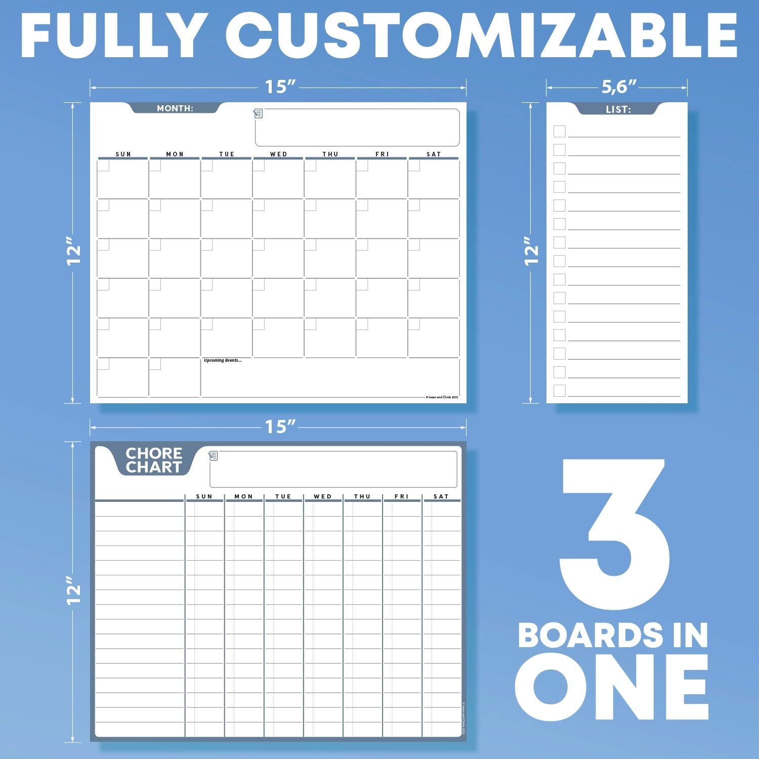 Learn & Climb Magnetic Dry Erase Chore Chart, Calendar, and to-Do List for Refrigerator: 3 Boards, 6 Markers, and Eraser, White — photo 4
